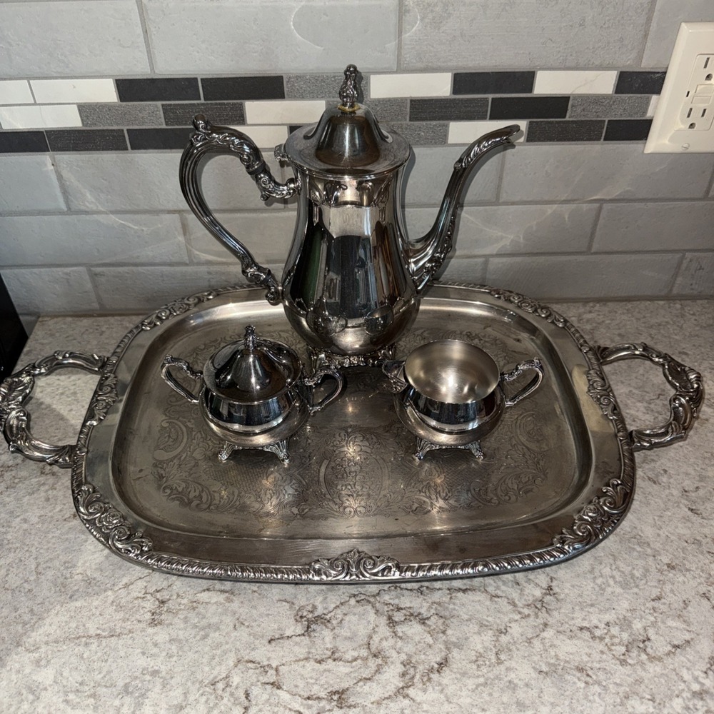 VTG 5 Pc Oneida Silverplate Du Maurier Coffee Tea Service Set W Tray Read